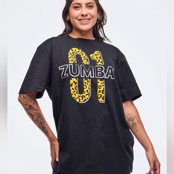 Zumba Fitness Black and Yellow Animal Print Tee - Picture 1 of 3